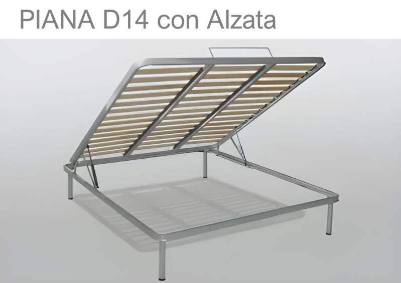 Base fissa con alzata  - Serie 14 doghe - Struttura in acciaio da 50mm di grosso spessore - Doghe da 68mm con gommini da inserimento - Doppio asse di supporto centrale - Pistoni laterali per alzata facile