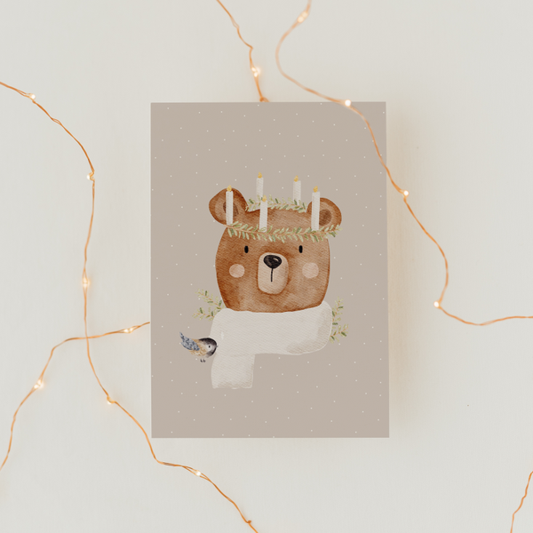 Weihnachtskarte Bär Lucia farbig