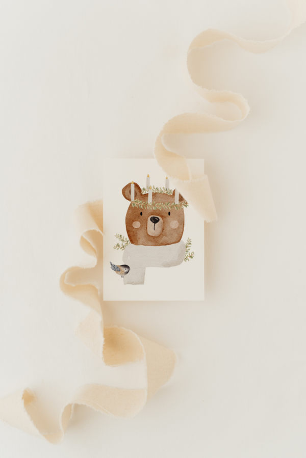 Weihnachtskarte Bär Lucia weiß
