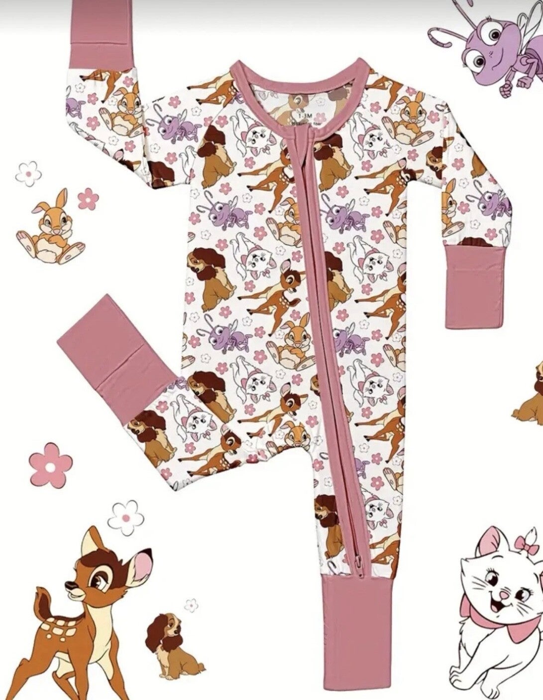 Bamboo fibre baby girls Disney friends sleepsuit