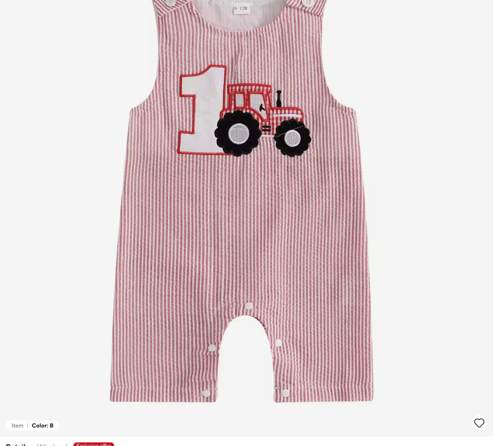 Baby boys 1st birthday jumpsuit with tractor motif