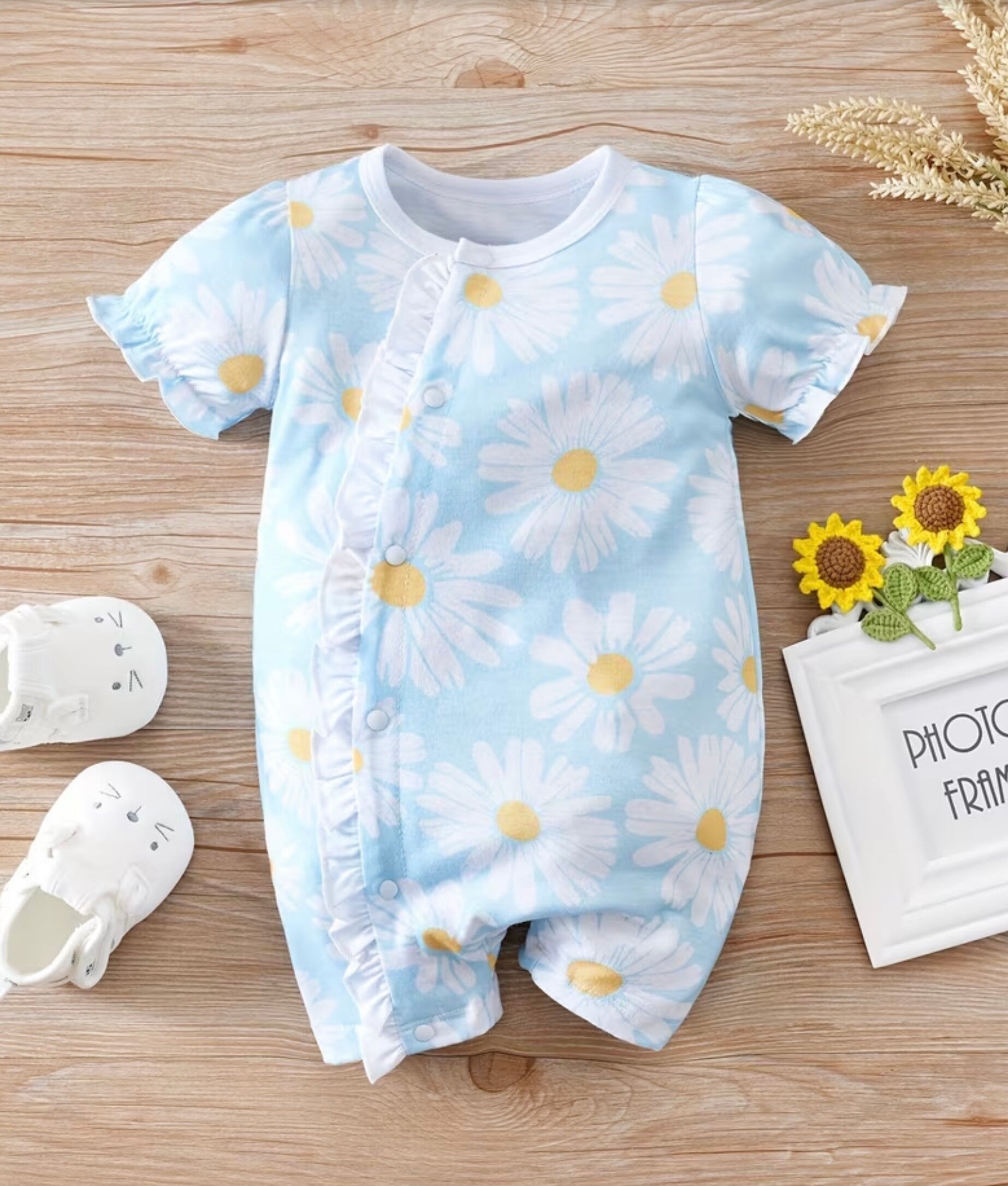 Baby girls summer romper suit with daisy detail