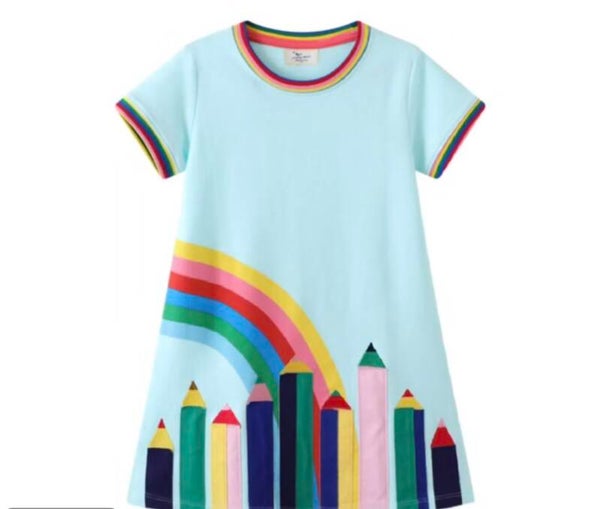 Girls rainbow pencil embroidered dress