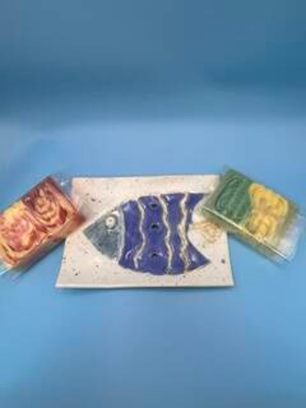 Ceramic Recatangle-Shaped Soap Dish wirth Fish Design