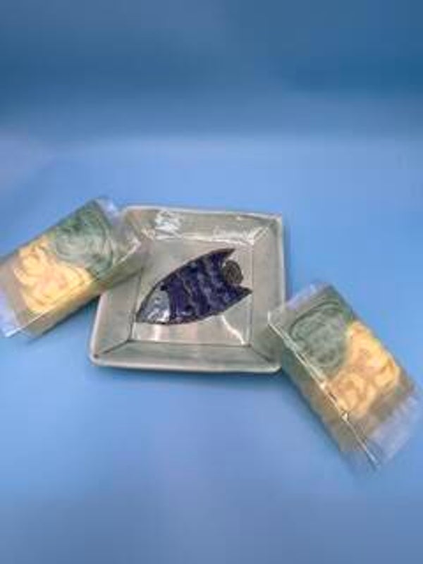 Ceramic Square-Shaped Soap Dish with Fish Design