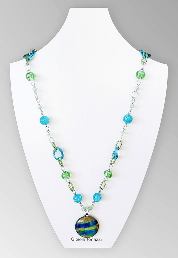 collana artigianale con perle in vetro di murano art. 0112