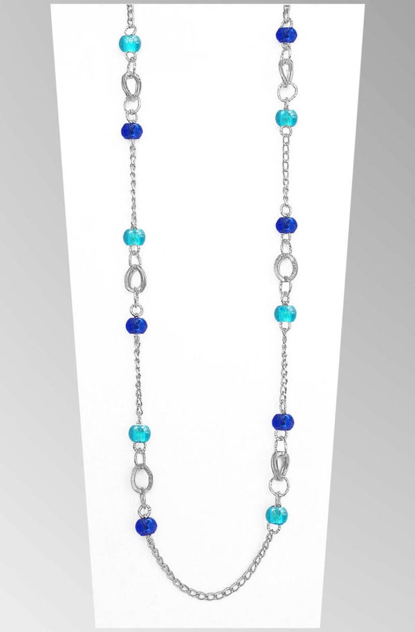 collana lunga con perle di vetro colorate art. 805 arg.