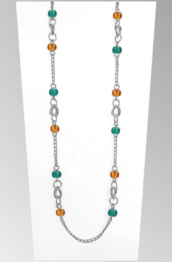collana lunga con perle di vetro colorate art. 806 arg.