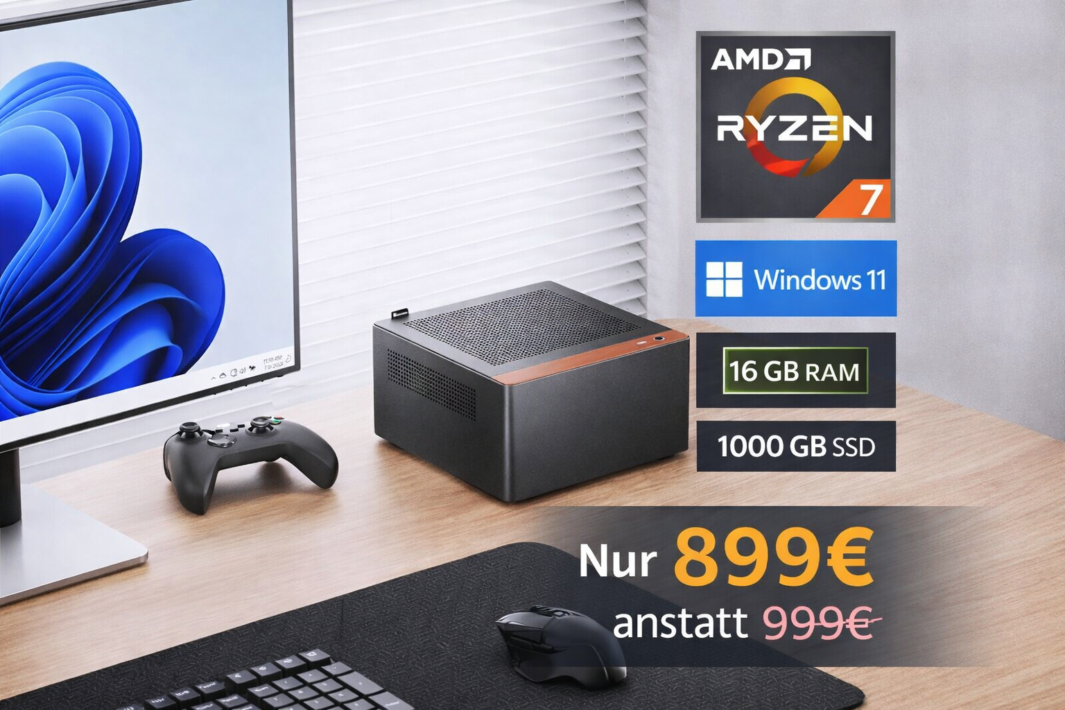 Mini PC Ryzen 7 5700G 16GB RAM 1TB SSD
