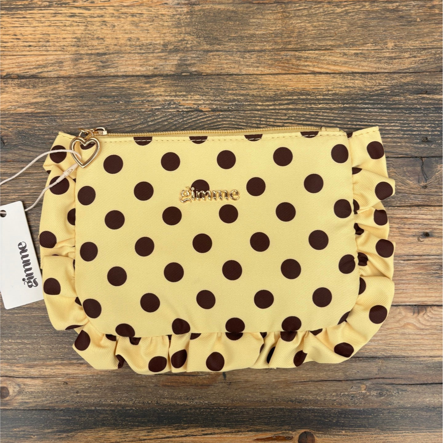 Ruffle make-up bag Polkadot geel