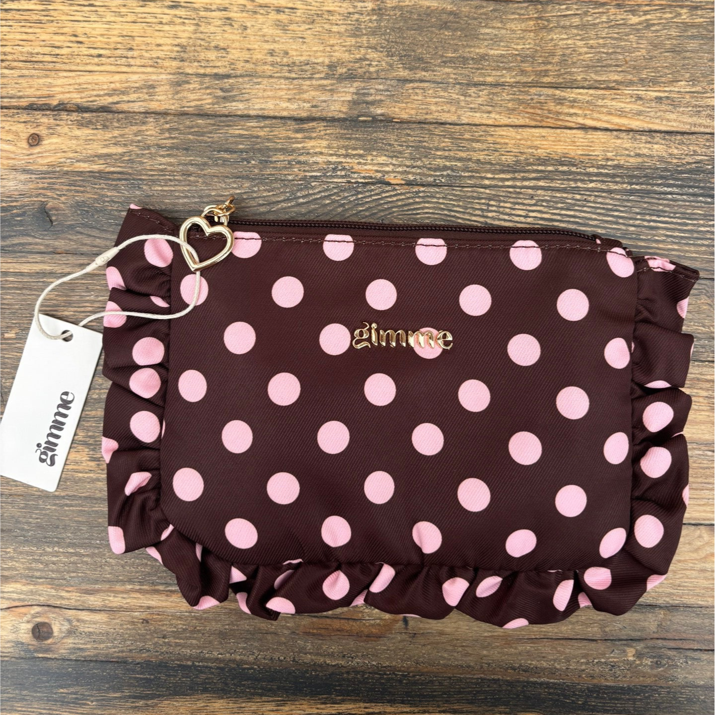 Ruffle make-up bag Polkadot bruin