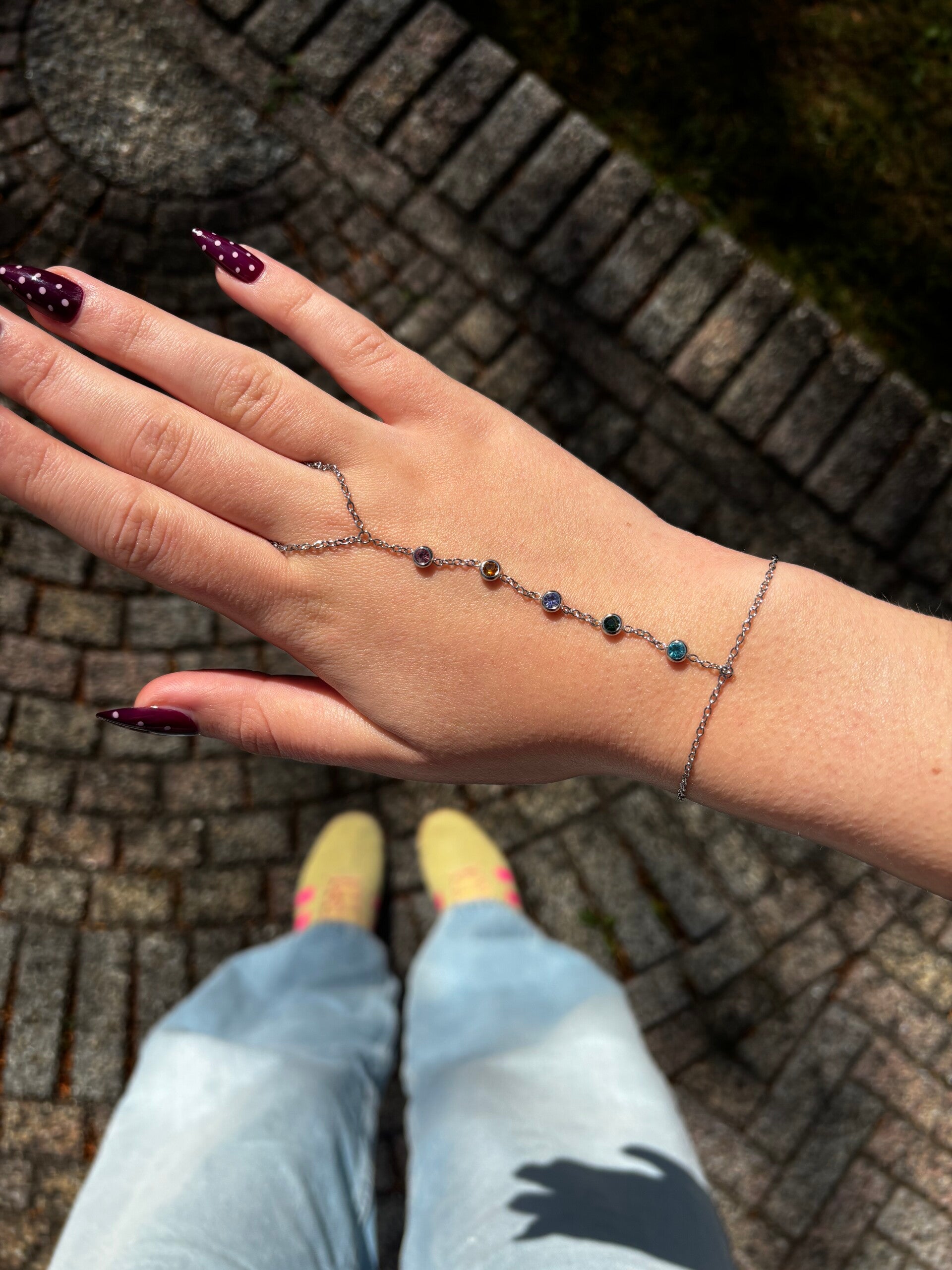 Colourfull handchain zilver