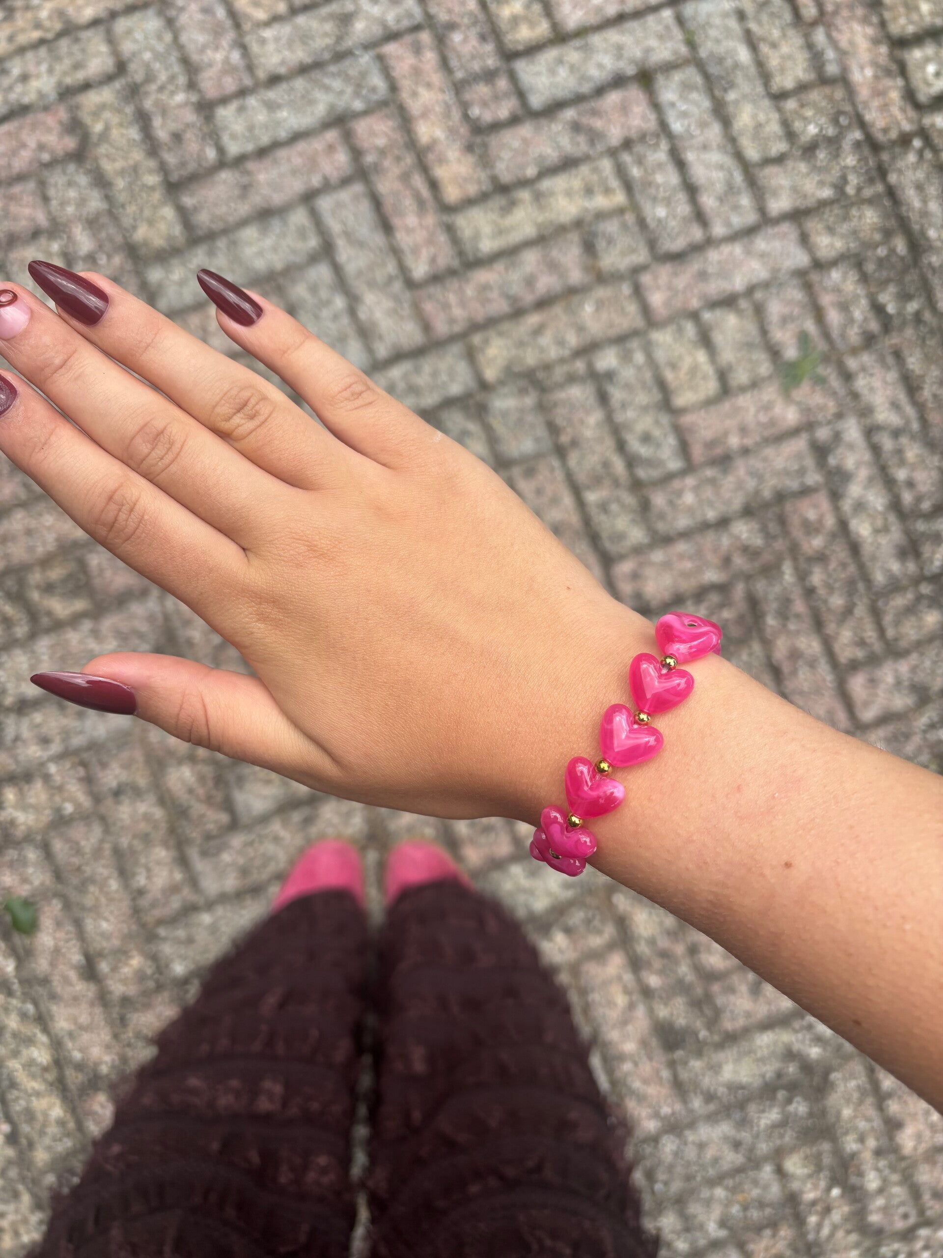 Funky hart armband roze