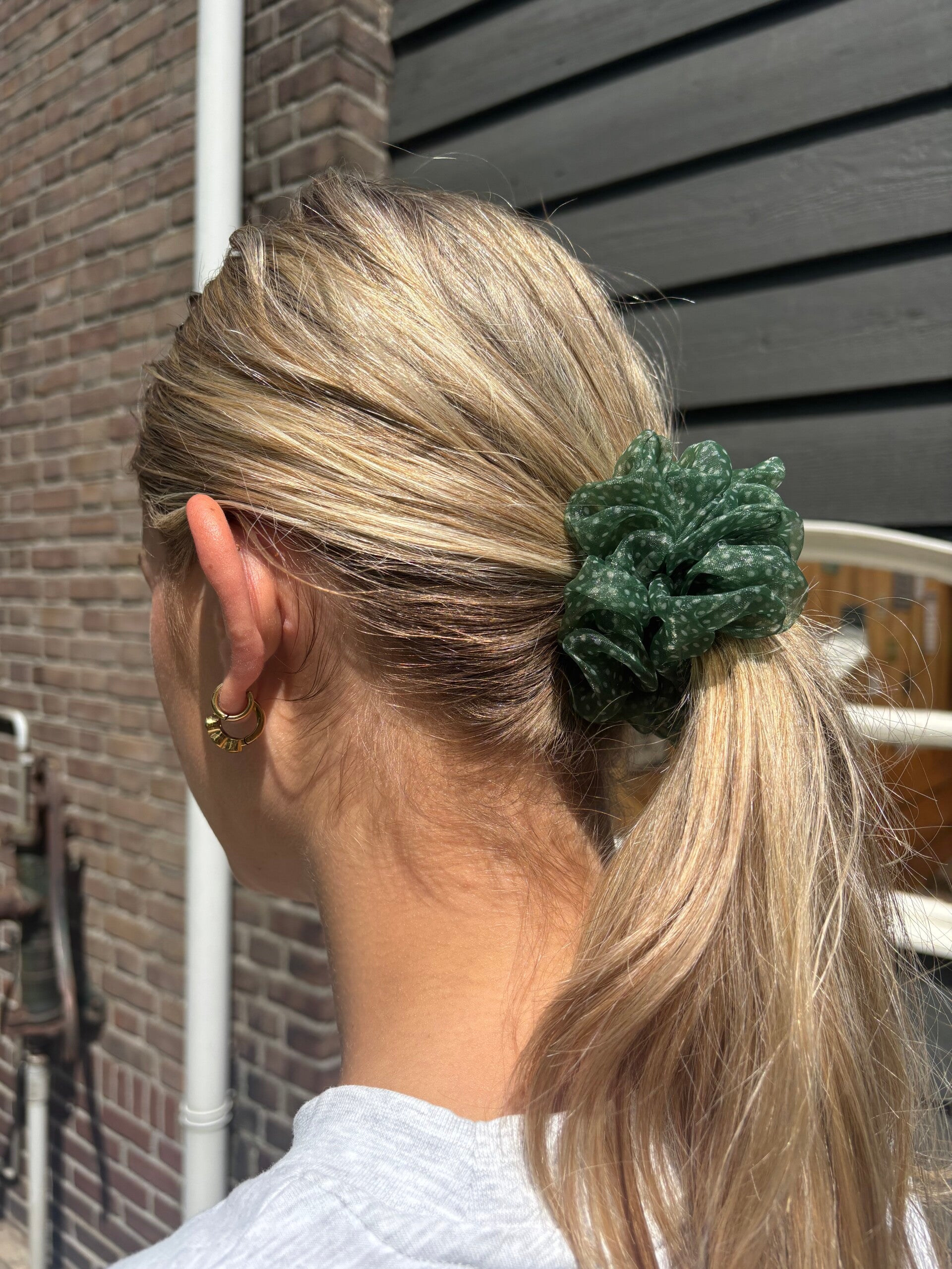 Polkadot scrunchie groen
