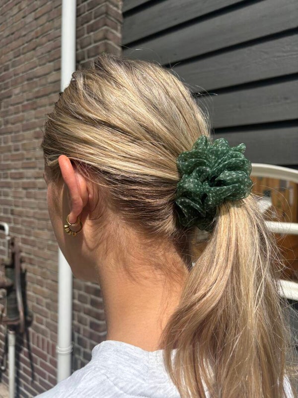 Polkadot scrunchie groen