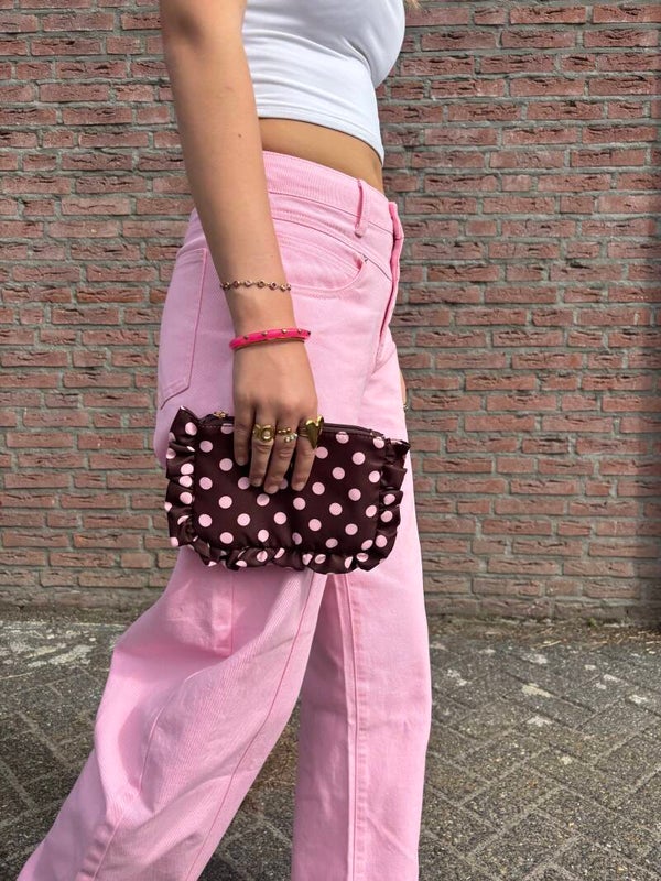Ruffle make-up bag Polkadot bruin