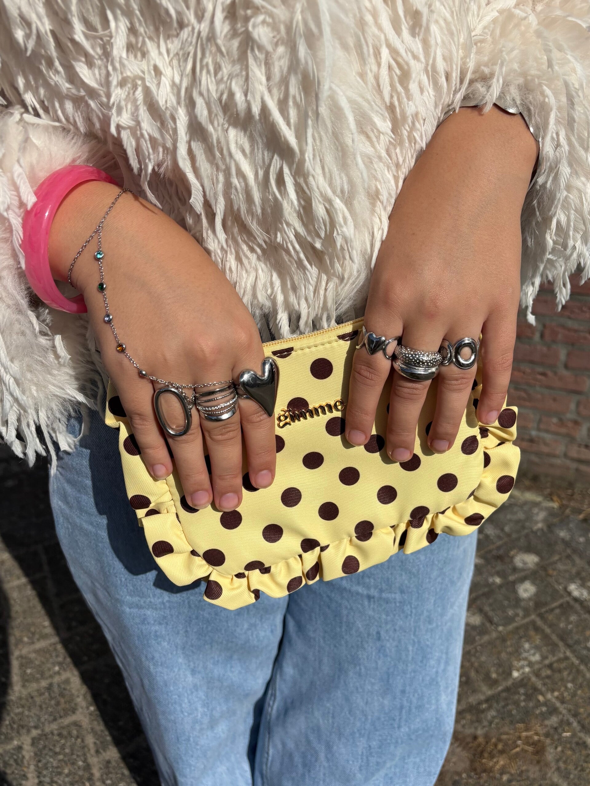 Ruffle make-up bag Polkadot geel