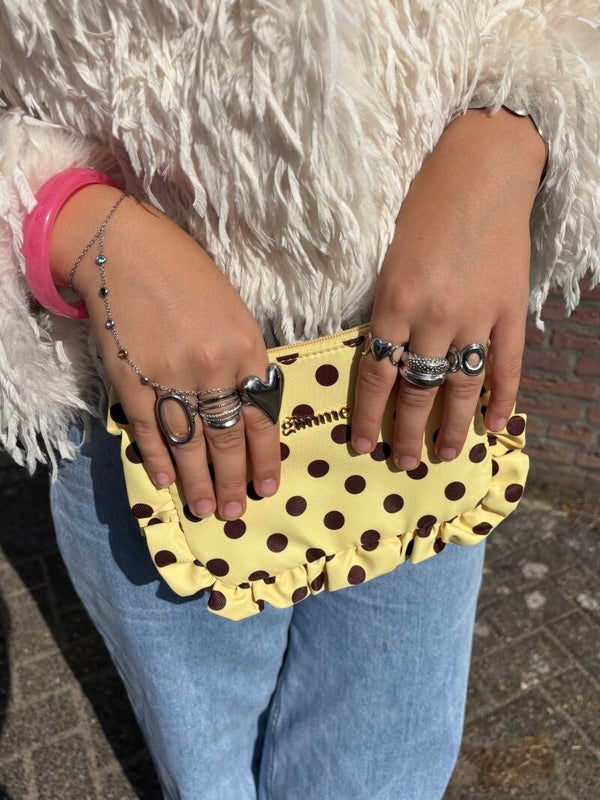 Ruffle make-up bag Polkadot geel