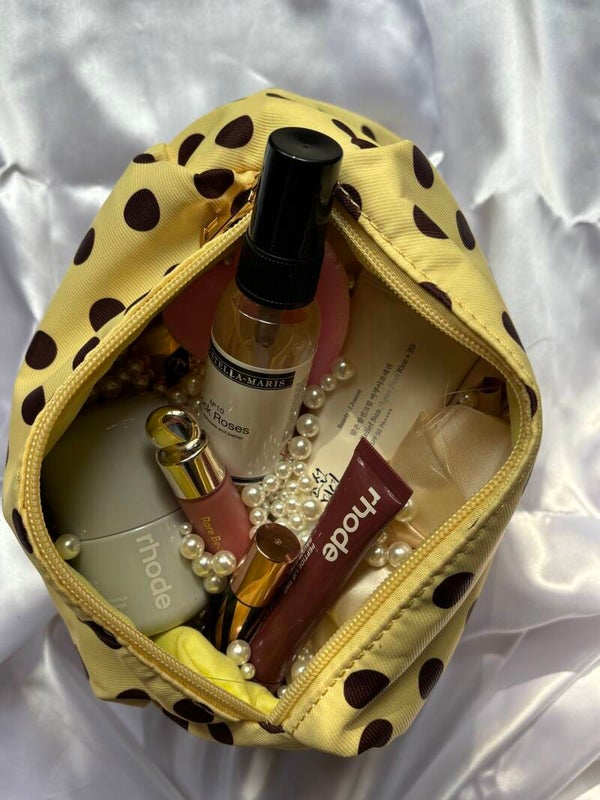 Make-up bag Polkadot geel