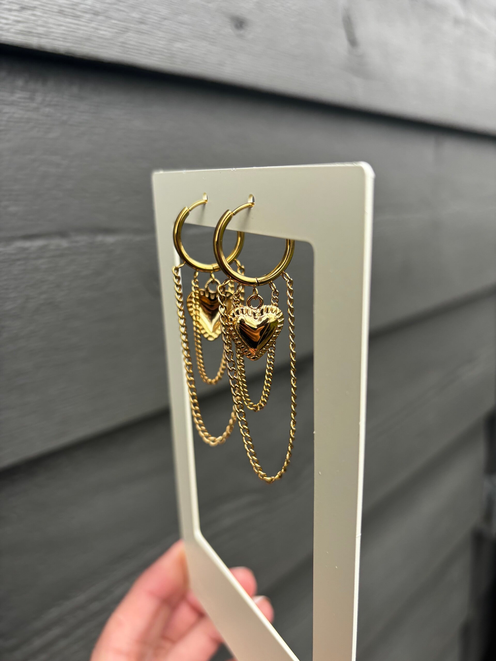 Chain hart earring goud