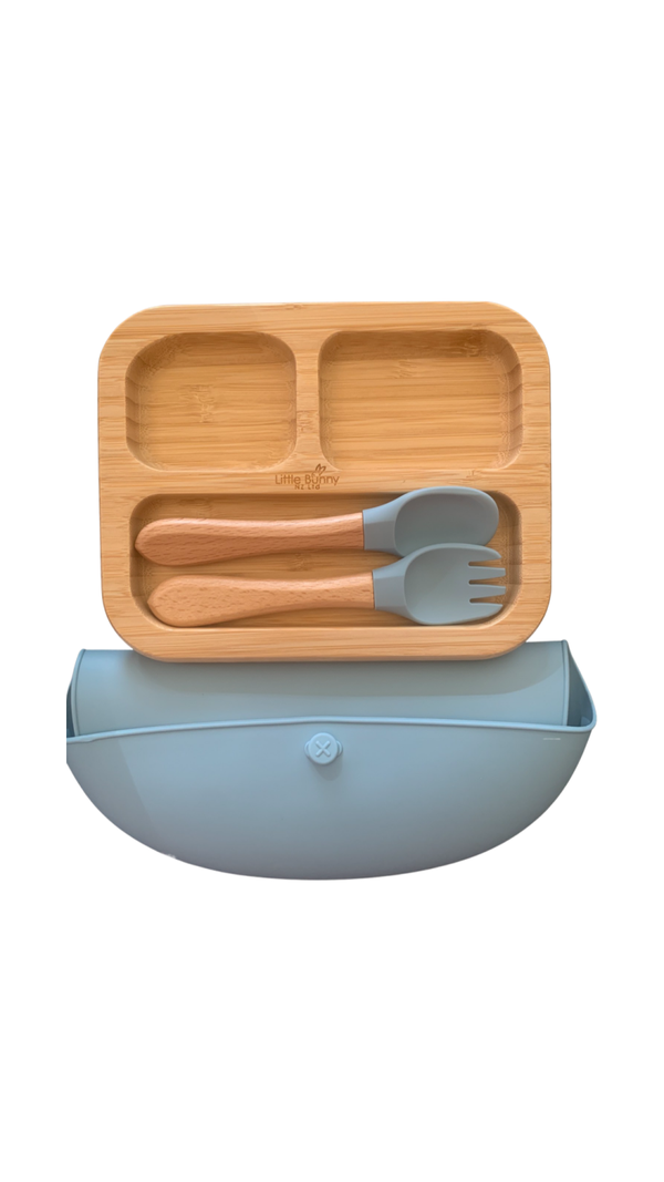 Bamboo Plate with Spoon & Fork and Bib set - Square