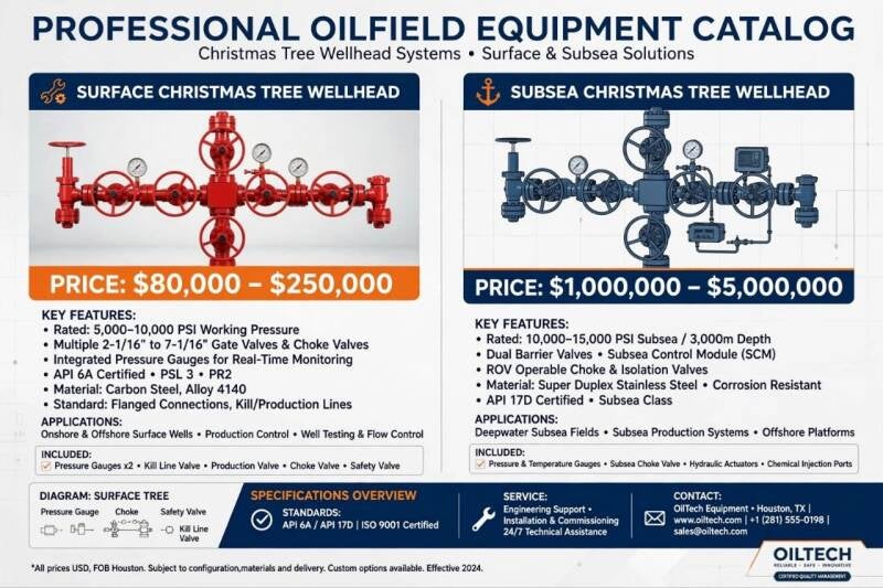 Christmas Tree SurfaceRed Valves$80K - $250K (₦124M - ₦387M) && Subsea Christmas Tree $1M - $5M (₦1.3B - ₦6.5B) 