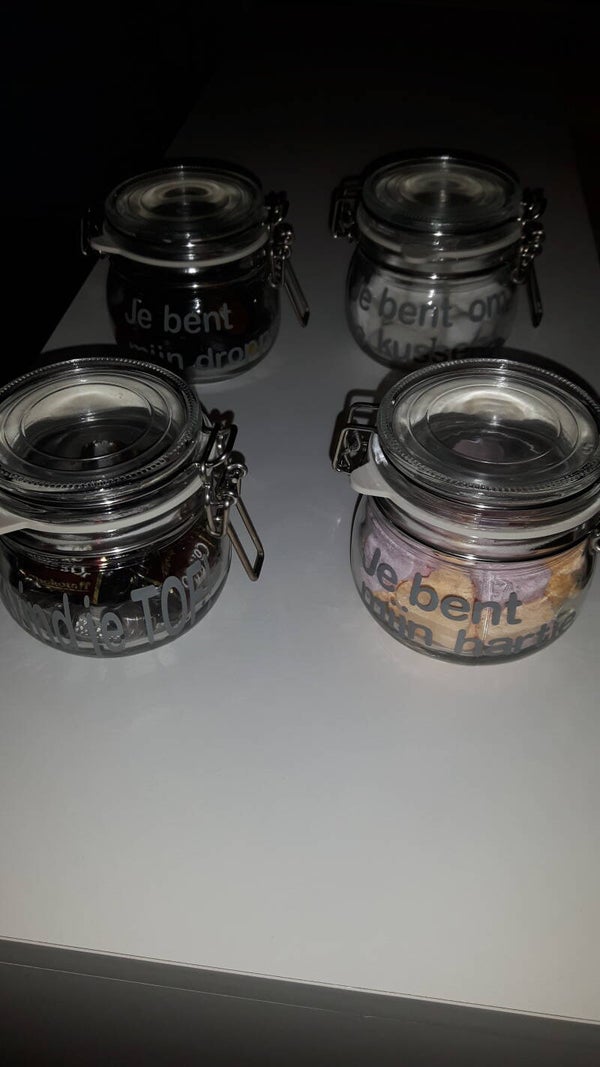 Weckpotjes met tekst