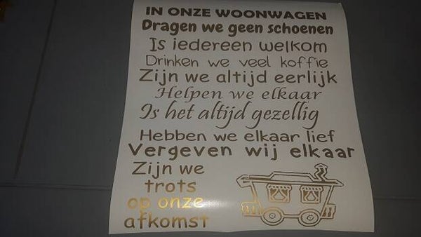 Sticker woonwagen tekst