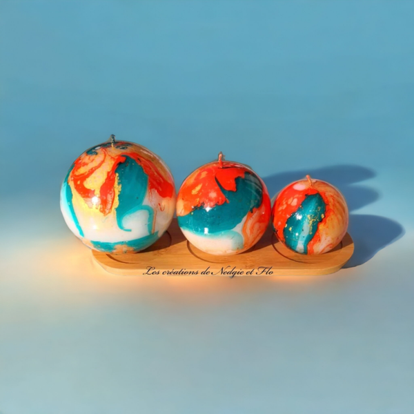 Trio Bougies rondes MARBREES