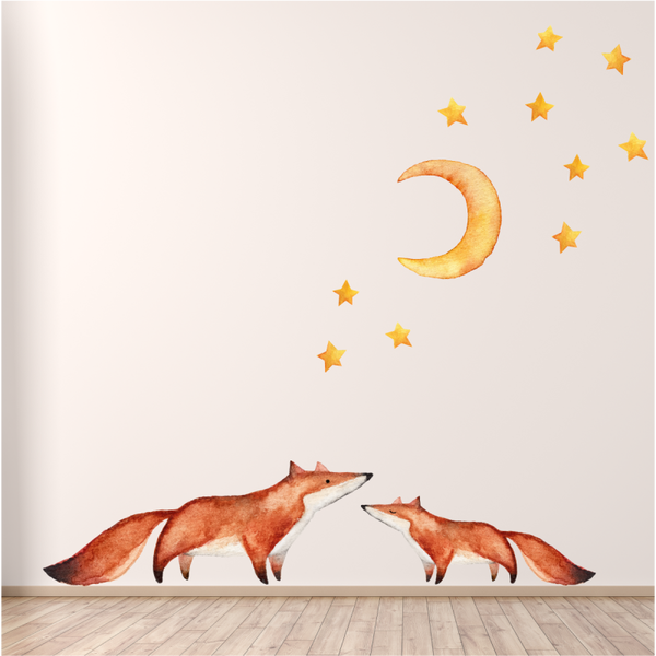 Muursticker set vossen, maan en sterren