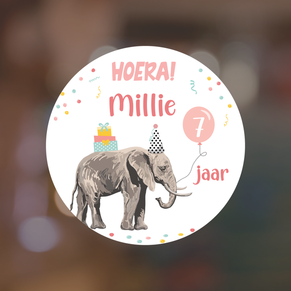 Verjaardagsticker party olifant