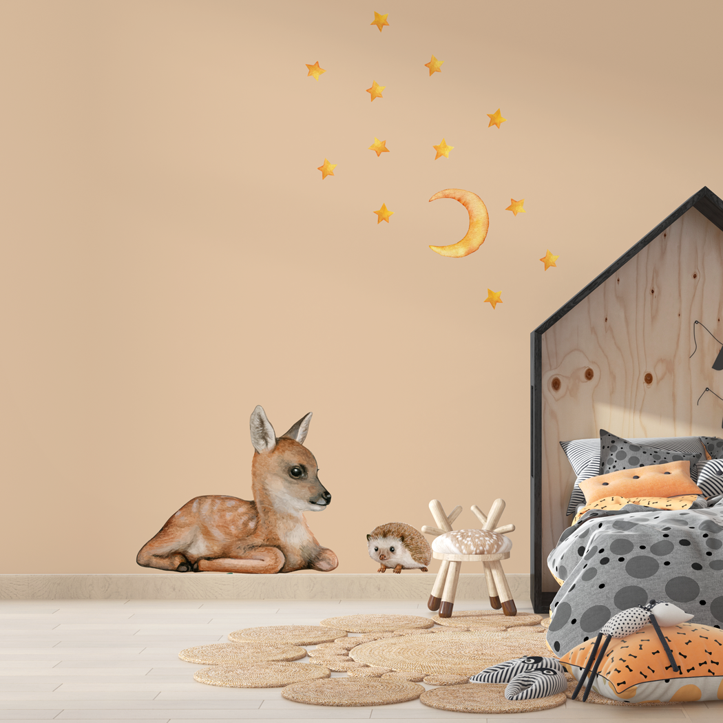 Muursticker set hertje, egel maan & sterren
