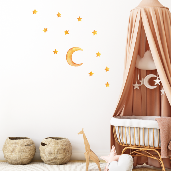 Muursticker maan & sterren geel
