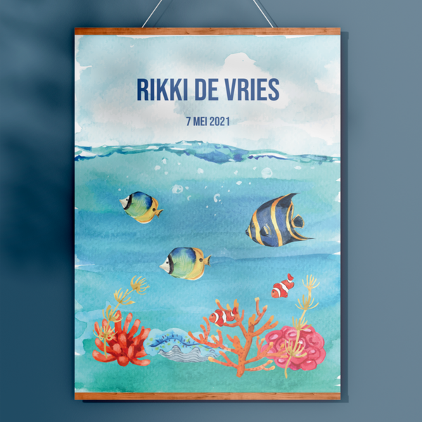Geboorteposter diep in de zee