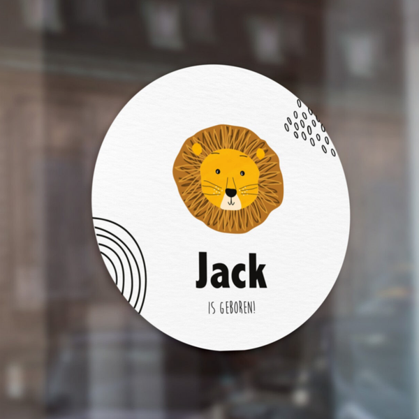 Geboortesticker leeuw illustratie rond