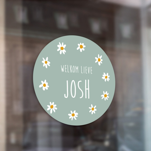 Geboortesticker daisy flowers groen