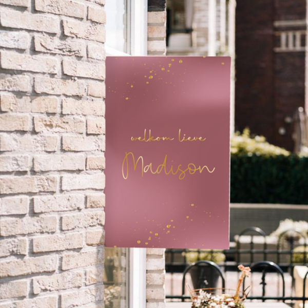 Geboortebord goldie roze