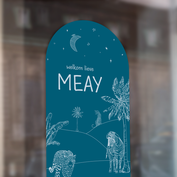 Geboortesticker boho boog safari petrol