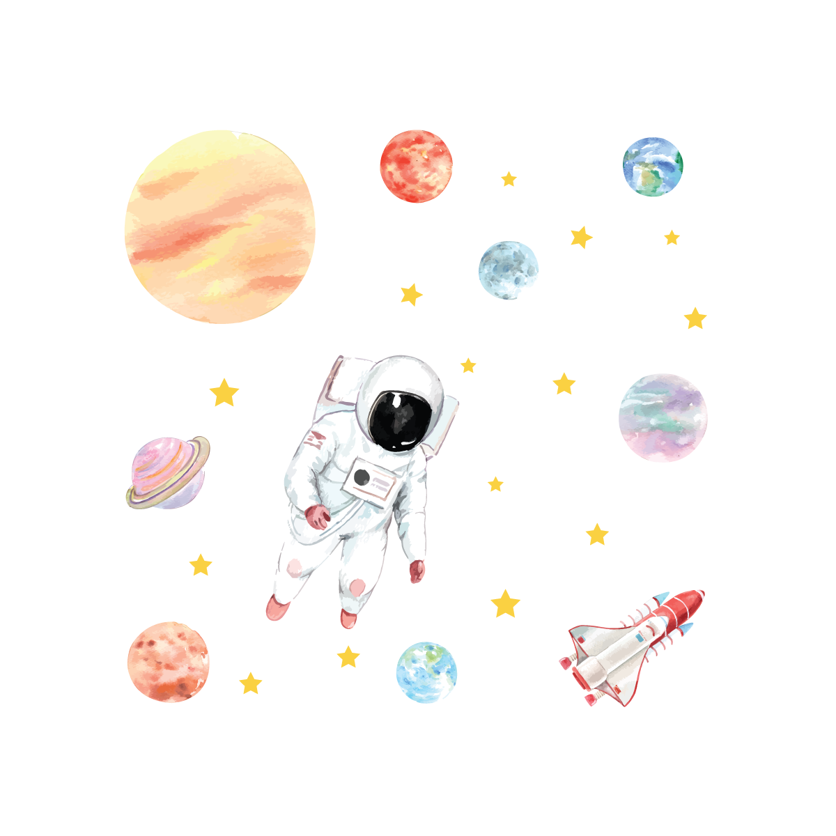SHUCHING Muursticker Astronaut Met Planeten - Kinderkamer Decoratie