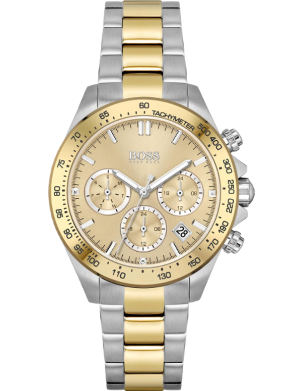 Montre Hugo Boss Femme Sport Lux Novia 1502618 cadran doré bracelet bicolore argent / or