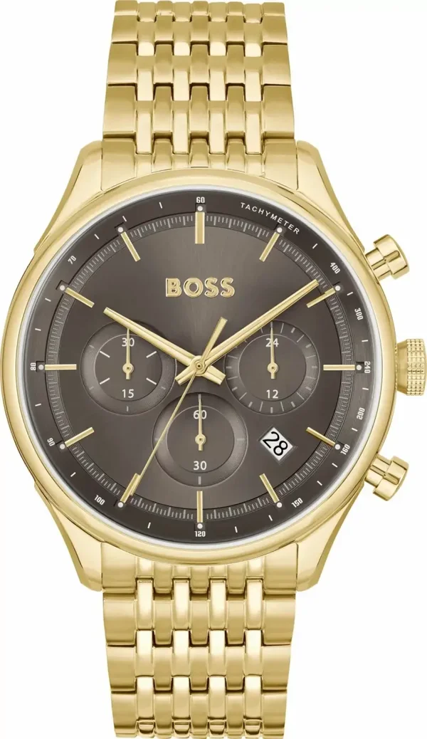 Montre homme Hugo Boss Gregor 1514051, bracelet en acier doré, cadran gris, multifonction