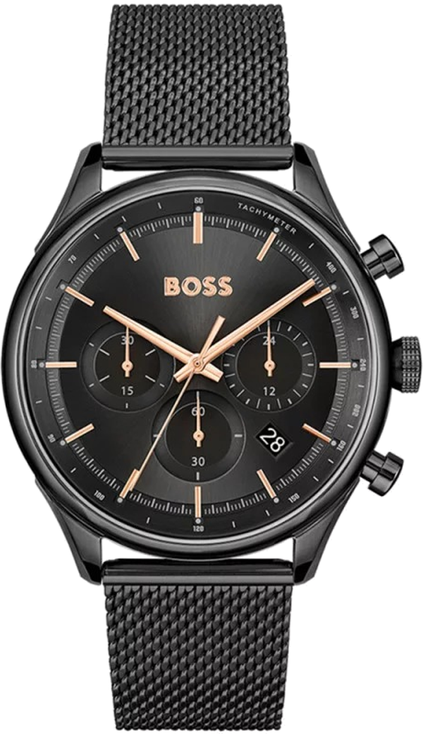 Montre Hugo Boss Gregor 1514065 cadran noir bracelet maille milanaise