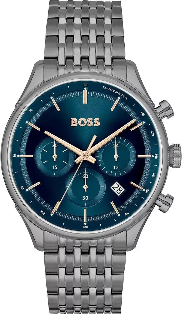 Montre Homme Hugo Boss Gregor 1514083 bracelet acier gris cadran bleu multifonctions