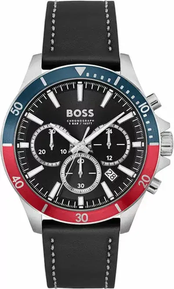 Montre homme Hugo Boss Troper 1514099, bracelet en cuir noir, cadran multifonction