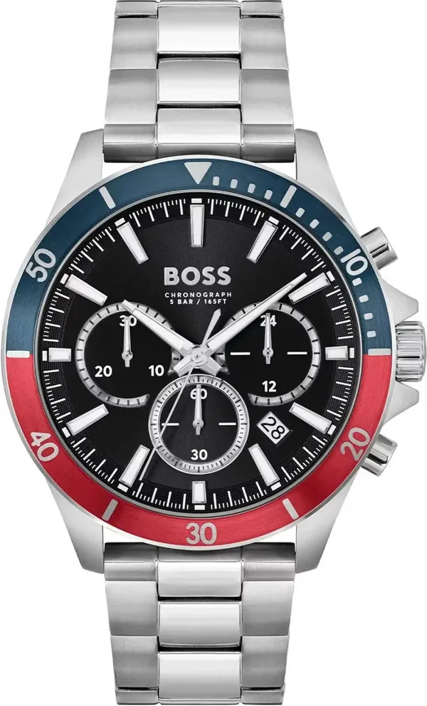 Montre Homme Hugo Boss Troper 1514108 bracelet acier argenté cadran noir multifonctions