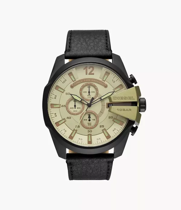 Montre Homme Diesel DZ4495 Méga Chief analogique en cuir, noire