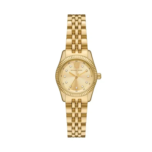 Montre Michael Kors Petite Lexington Acier Doré Ronde Quartz 26mm Fond Doré Lunette Dentelée Bracelet Acier Doré Mk4741