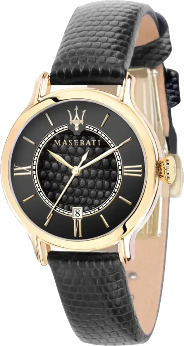 Montre Femme Maserati Epoca R8851118501 Quartz Cadran Noir Bracelet Cuir Noir