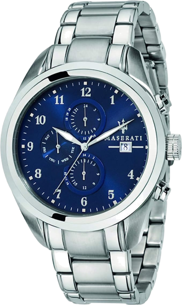 Montre Homme Maserati Traguardo R8853112505 Cadran Bleu Bracelet en Acier Inoxydable Argenté