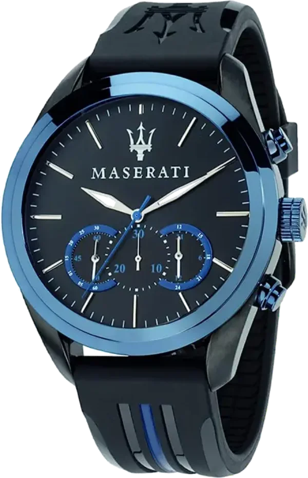 Montre Homme Maserati Traguardo R8871612006 Cadran chronographe noir Bracelet en caoutchouc noir